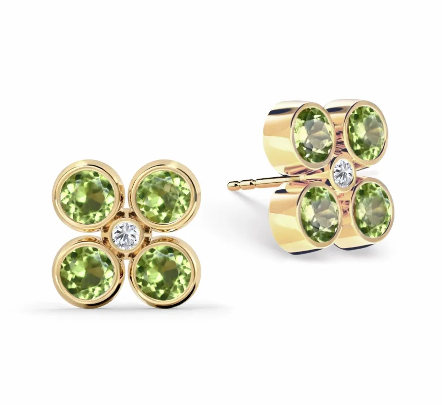 Barrington Quatrefoil Peridot & Diamond Earrings in 14k Gold (August) sold by Haverhill