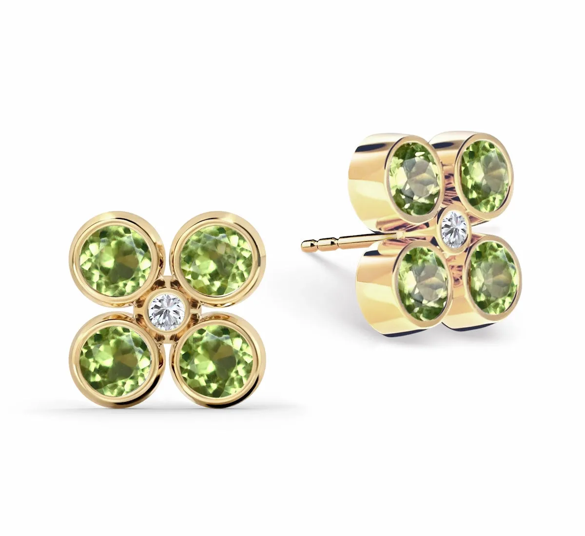 Barrington Quatrefoil Peridot & Diamond Earrings in 14k Gold (August) sold by Haverhill