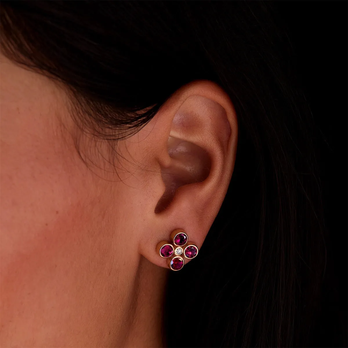 Barrington Quatrefoil Ruby & Diamond Earrings in 14k Gold (July) sold by Haverhill product image thumbnail 3