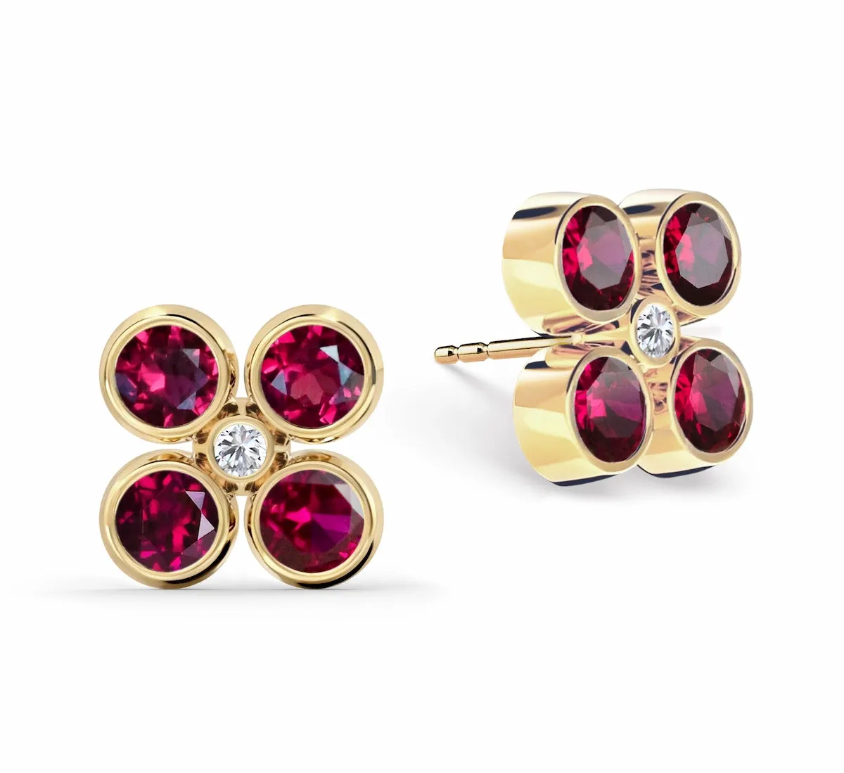 Barrington Quatrefoil Ruby & Diamond Earrings in 14k Gold (July) sold by Haverhill