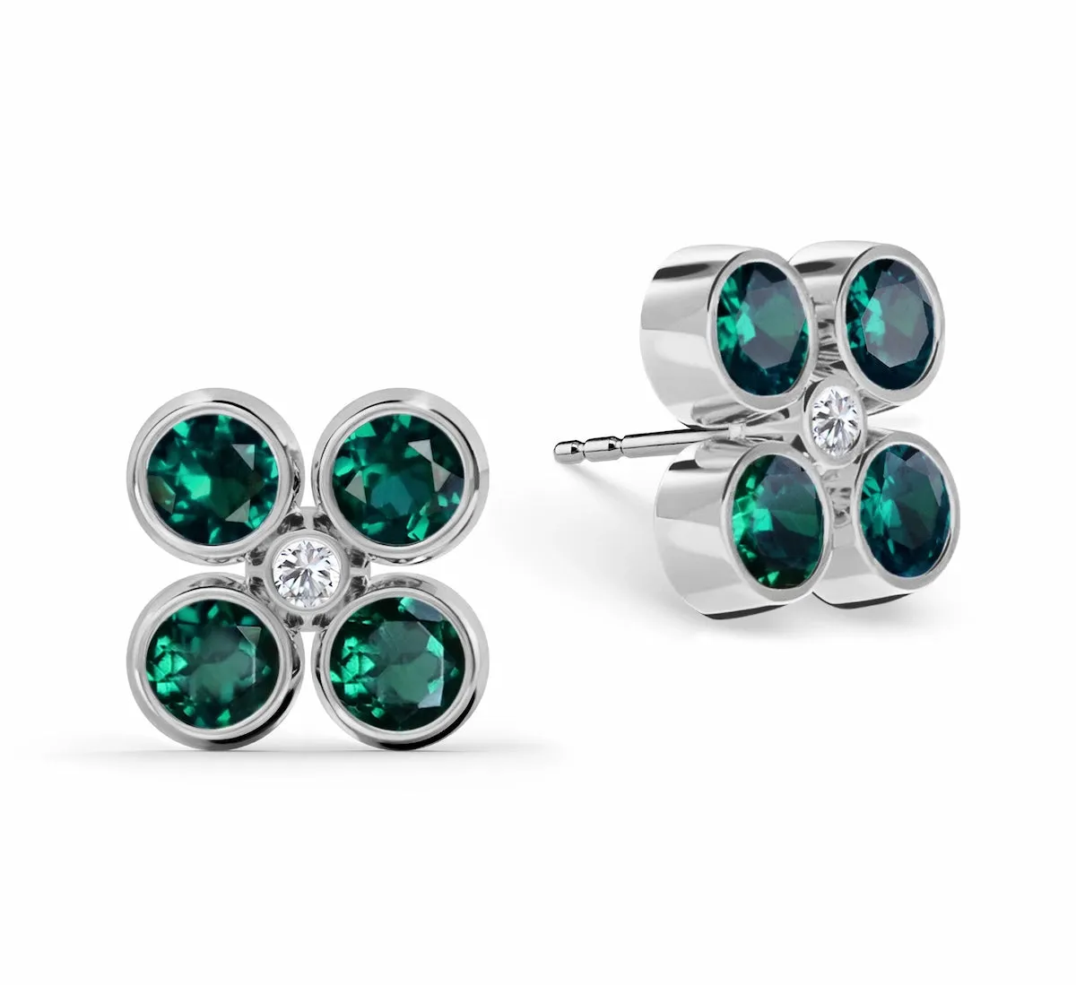 Barrington Quatrefoil Emerald & Diamond Earrings in 14k Gold (May) sold by Haverhill product image thumbnail 5