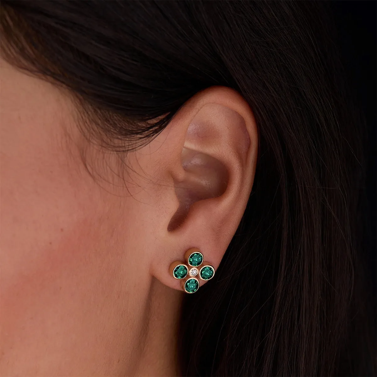 Barrington Quatrefoil Emerald & Diamond Earrings in 14k Gold (May) sold by Haverhill product image thumbnail 3