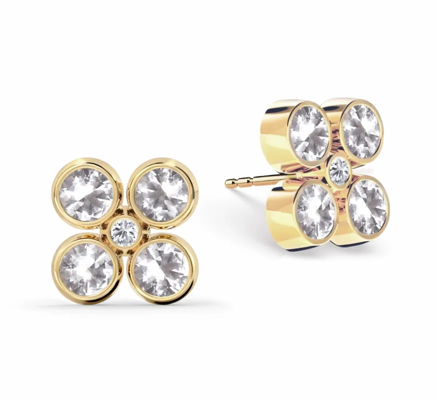 Barrington Quatrefoil White Topaz & Diamond Earrings in 14k Gold (April) sold by Haverhill