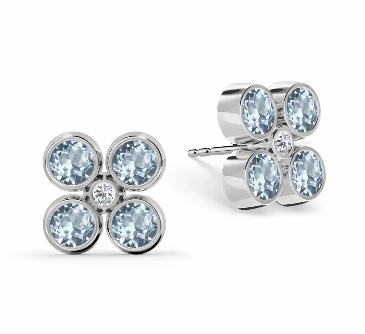 Barrington Quatrefoil Aquamarine & Diamond Earrings in 14k Gold (March) sold by Haverhill product image thumbnail 5
