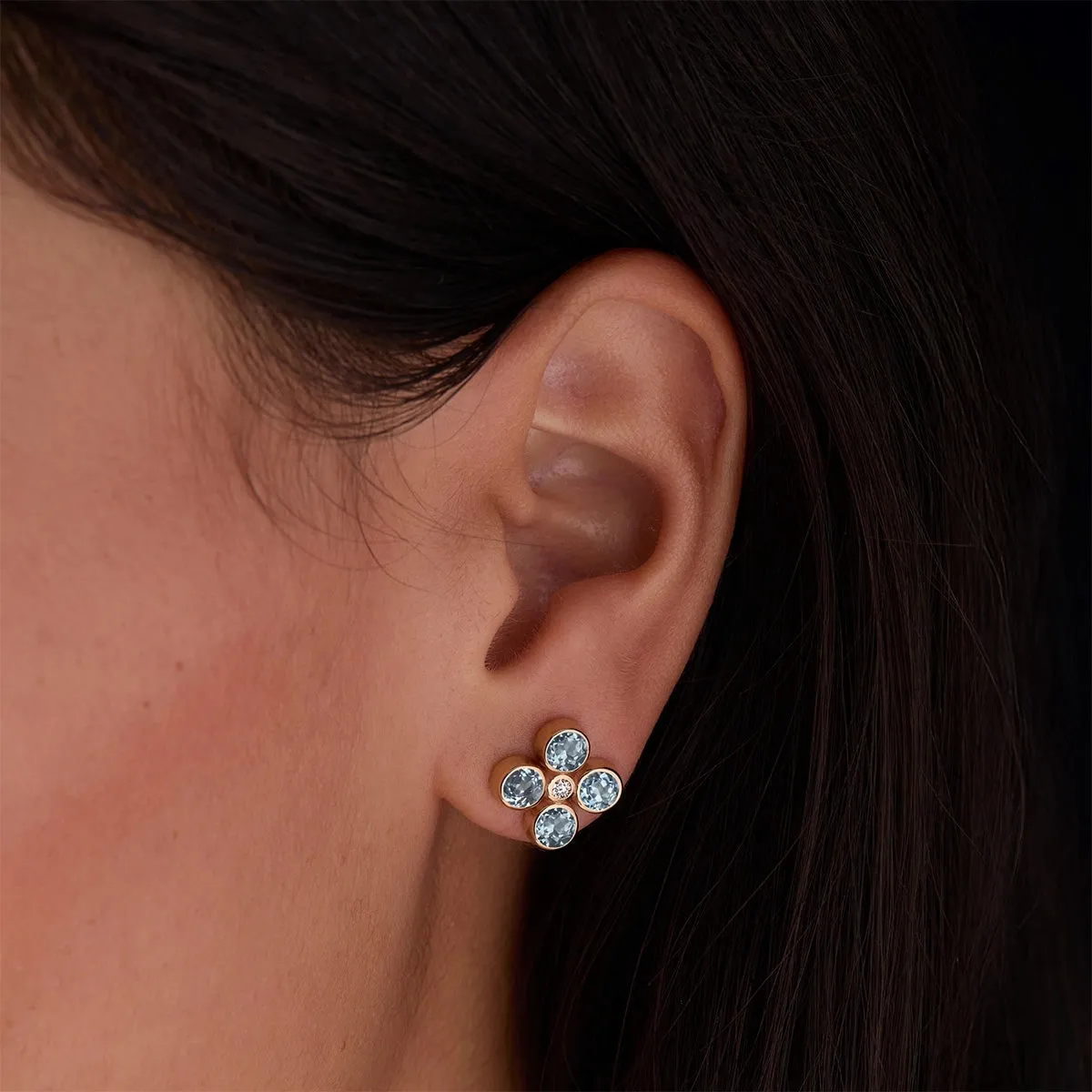 Barrington Quatrefoil Aquamarine & Diamond Earrings in 14k Gold (March) sold by Haverhill product image thumbnail 3