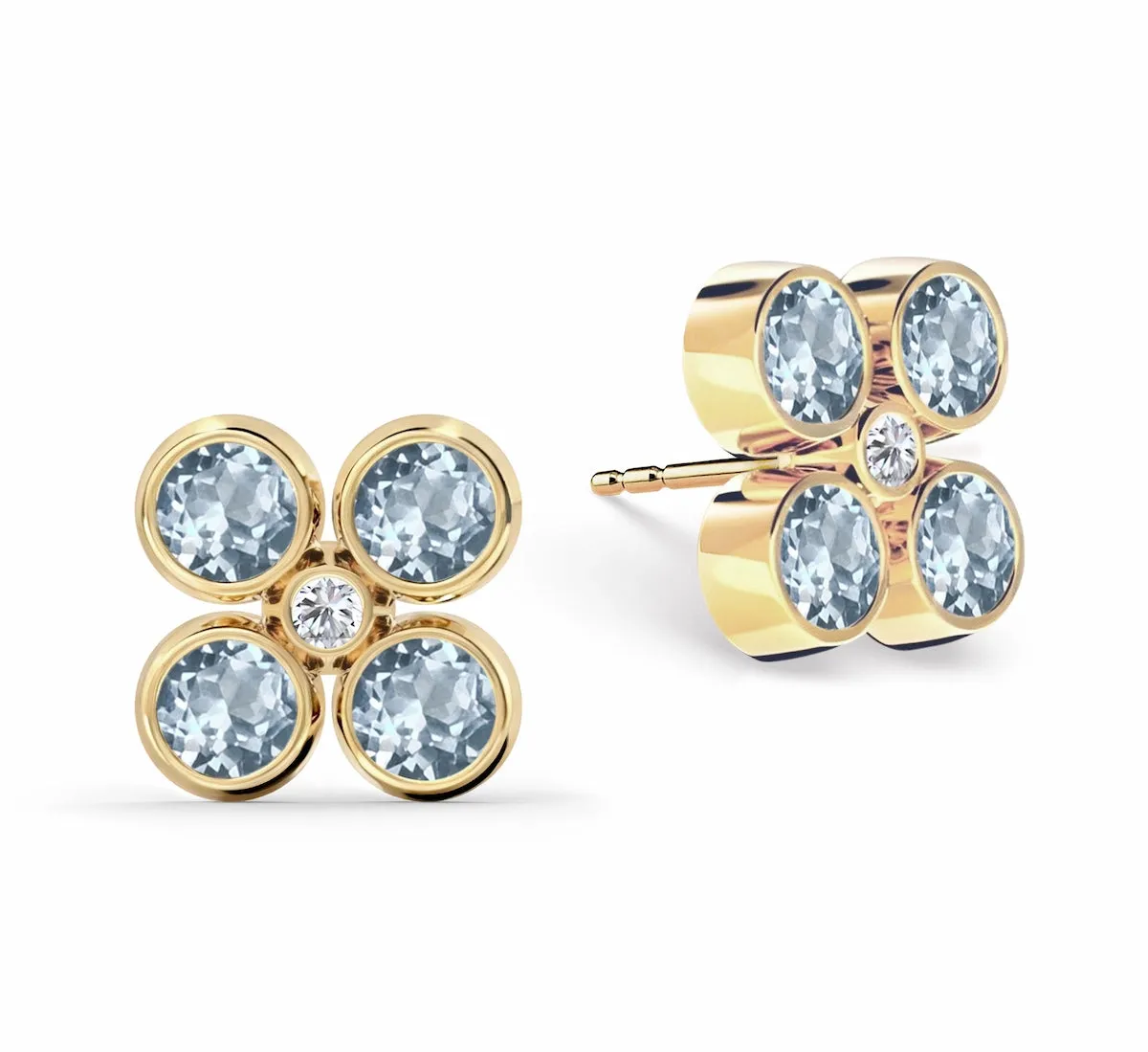 Barrington Quatrefoil Aquamarine & Diamond Earrings in 14k Gold (March) sold by Haverhill