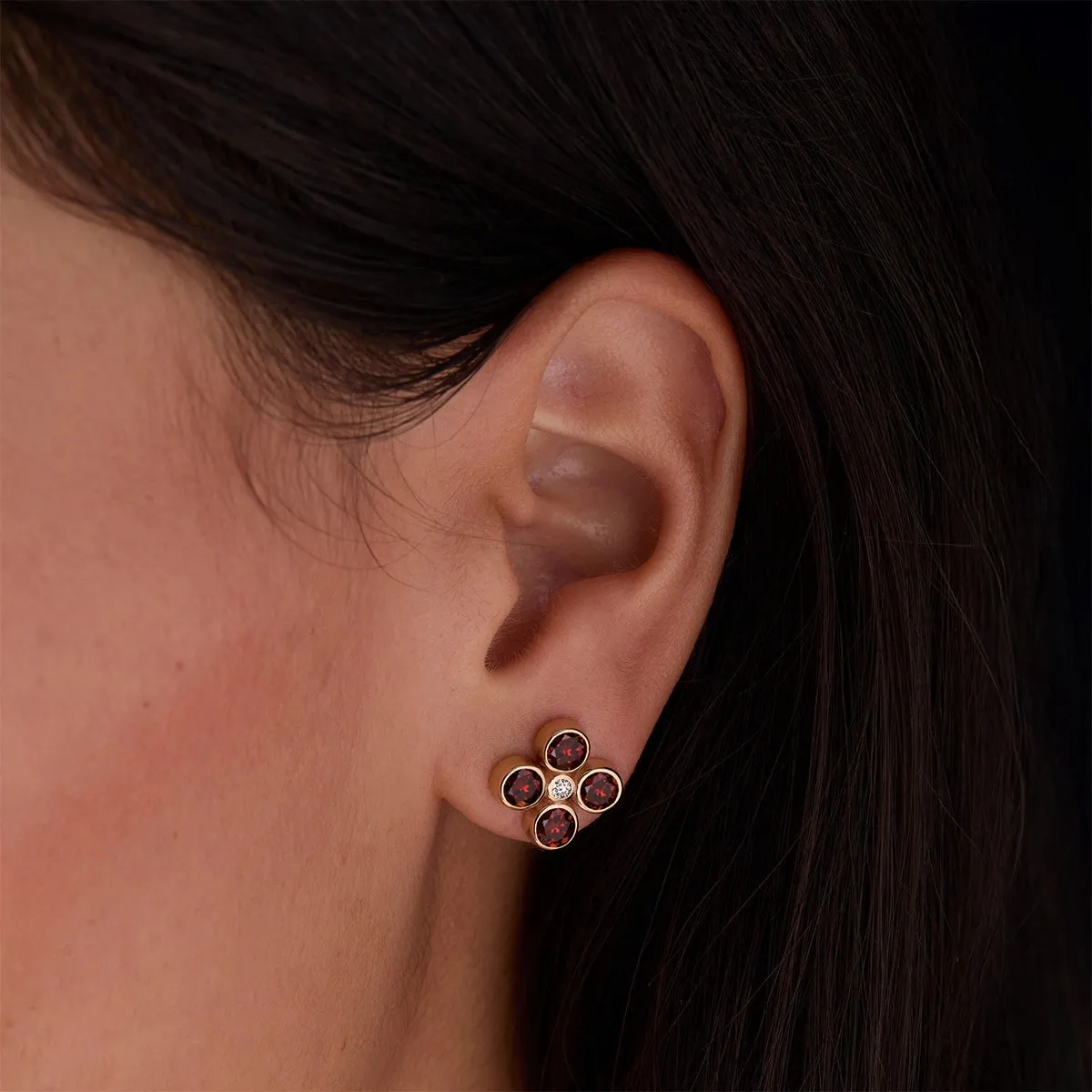 Barrington Quatrefoil Garnet & Diamond Earrings in 14k Gold (January) sold by Haverhill product image thumbnail 3