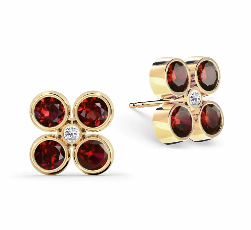 Barrington Quatrefoil Garnet & Diamond Earrings in 14k Gold (January) sold by Haverhill