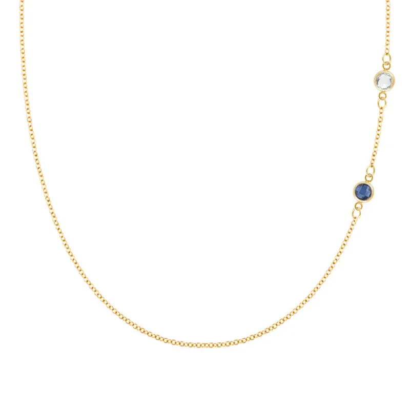 Personalized Classic 2 Birthstone Necklace in 14k Gold sold by Haverhill