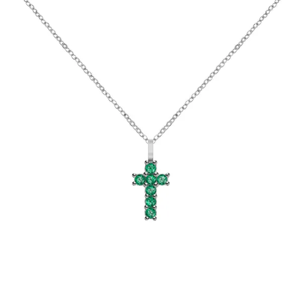 Rosecliff Small Cross Emerald Pendant in 14k Gold (May) sold by Haverhill