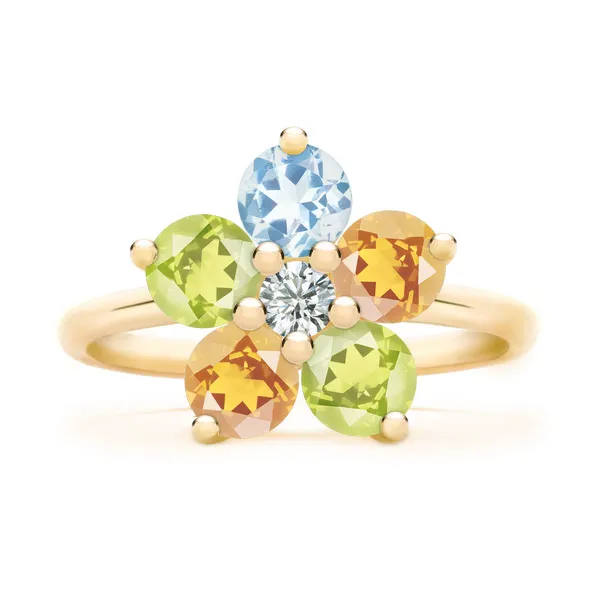 Personalized Greenwich Flower Birthstone & Diamond Ring in 14k Gold sold by Haverhill