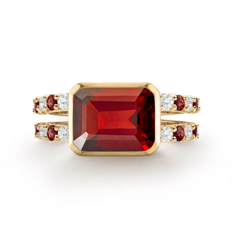 Personalized Warren Horizontal Birthstone Ring with Accent Stones in 14k Gold sold by Haverhill