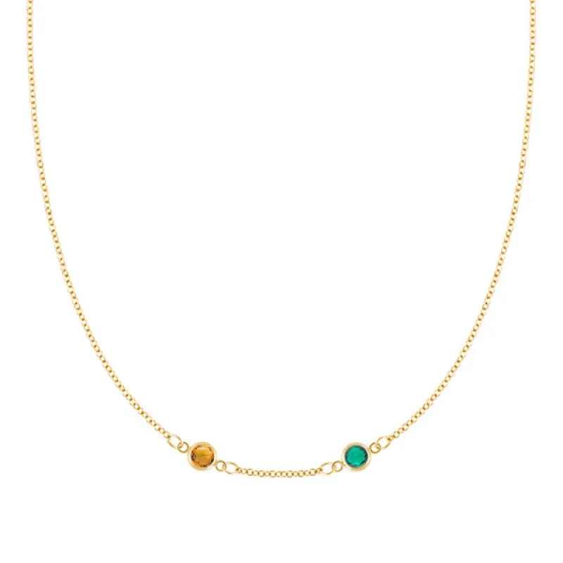 Personalized Classic 2 Birthstone Necklace in 14k Gold (Centered) sold by Haverhill