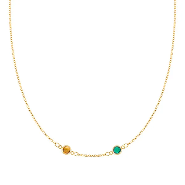 Personalized Classic 2 Birthstone Necklace in 14k Gold (Centered) sold by Haverhill
