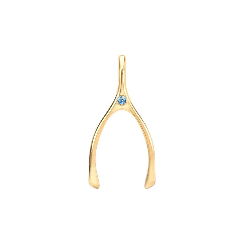 Large Nantucket Blue Topaz Wishbone Pendant in Solid 14k Gold (December) sold by Haverhill