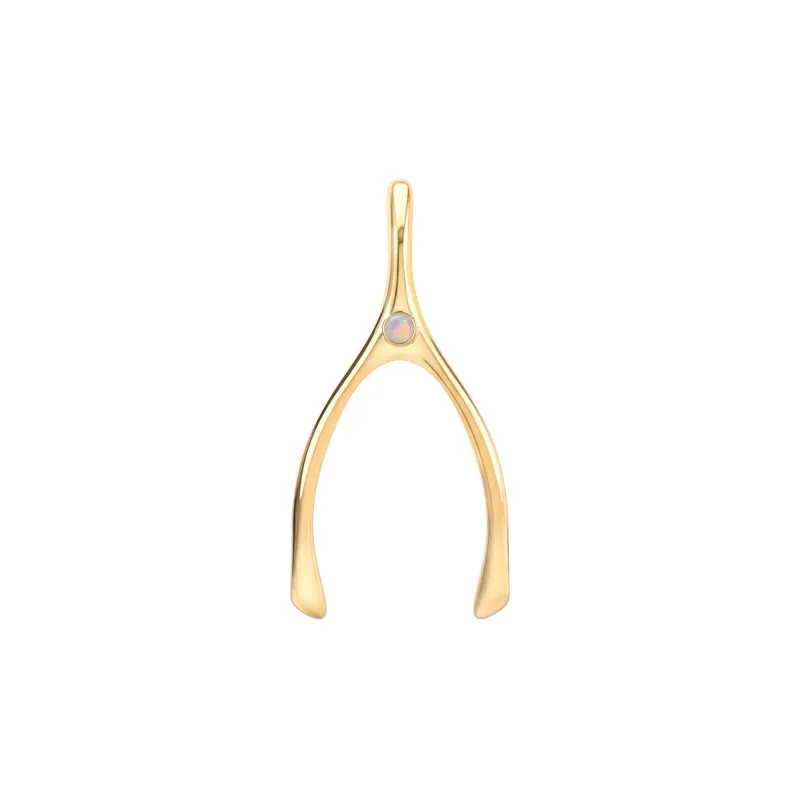 Large Opal Wishbone Pendant in Solid 14k Gold (October) sold by Haverhill