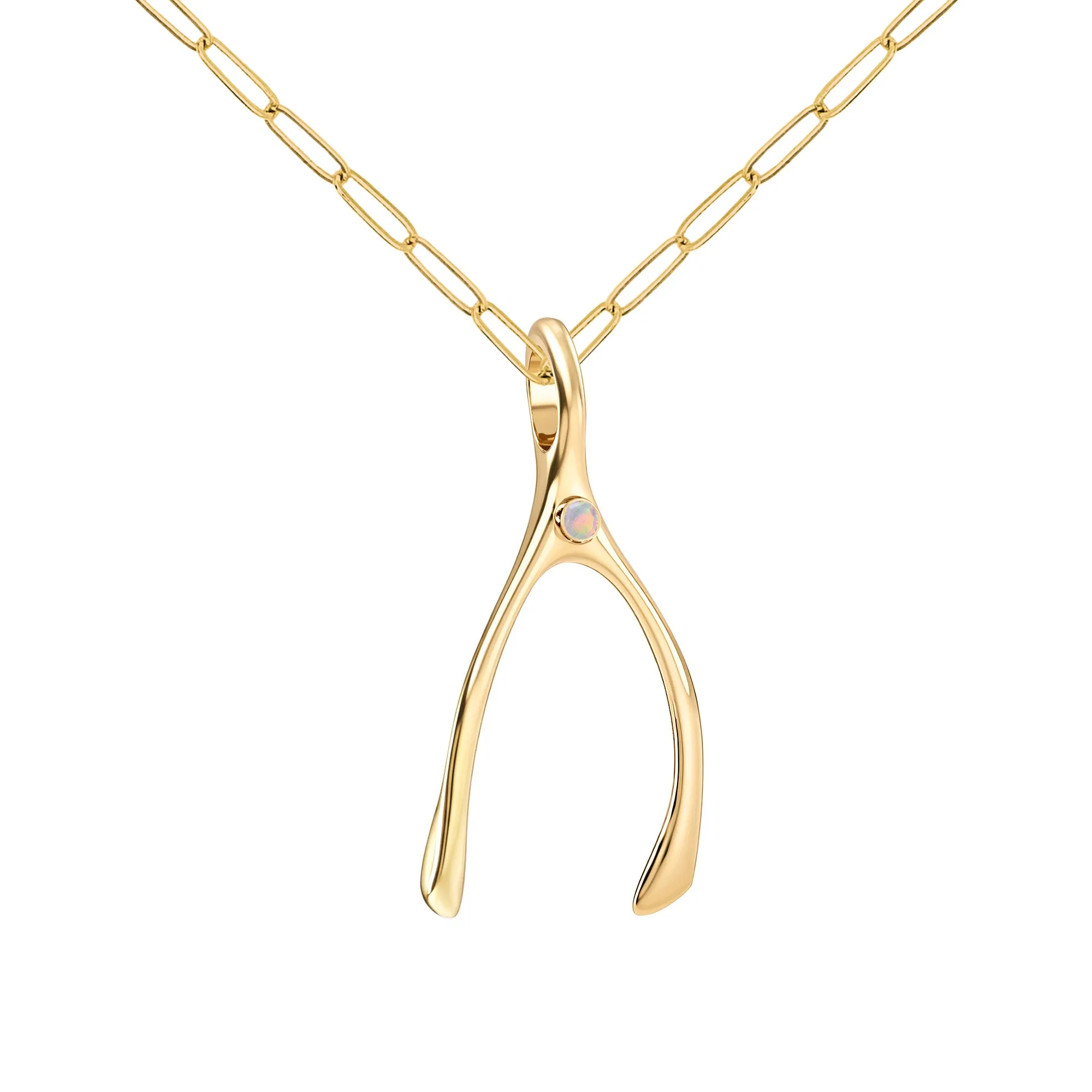 Large Opal Wishbone Pendant in Solid 14k Gold (October) sold by Haverhill product image thumbnail 4