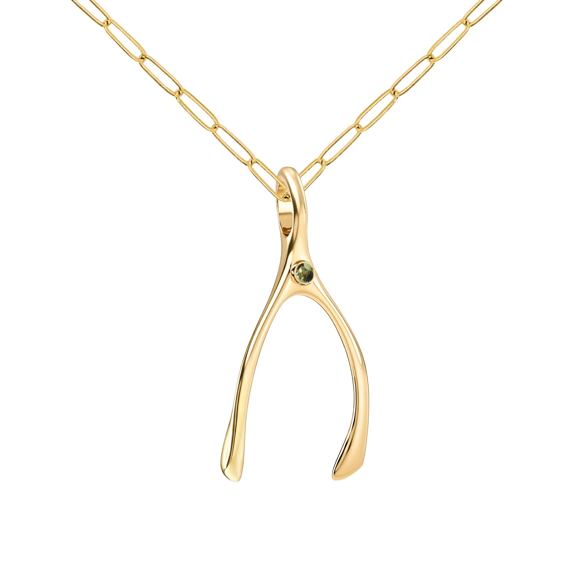 Large Peridot Wishbone Pendant in Solid 14k Gold (August) sold by Haverhill product image thumbnail 4