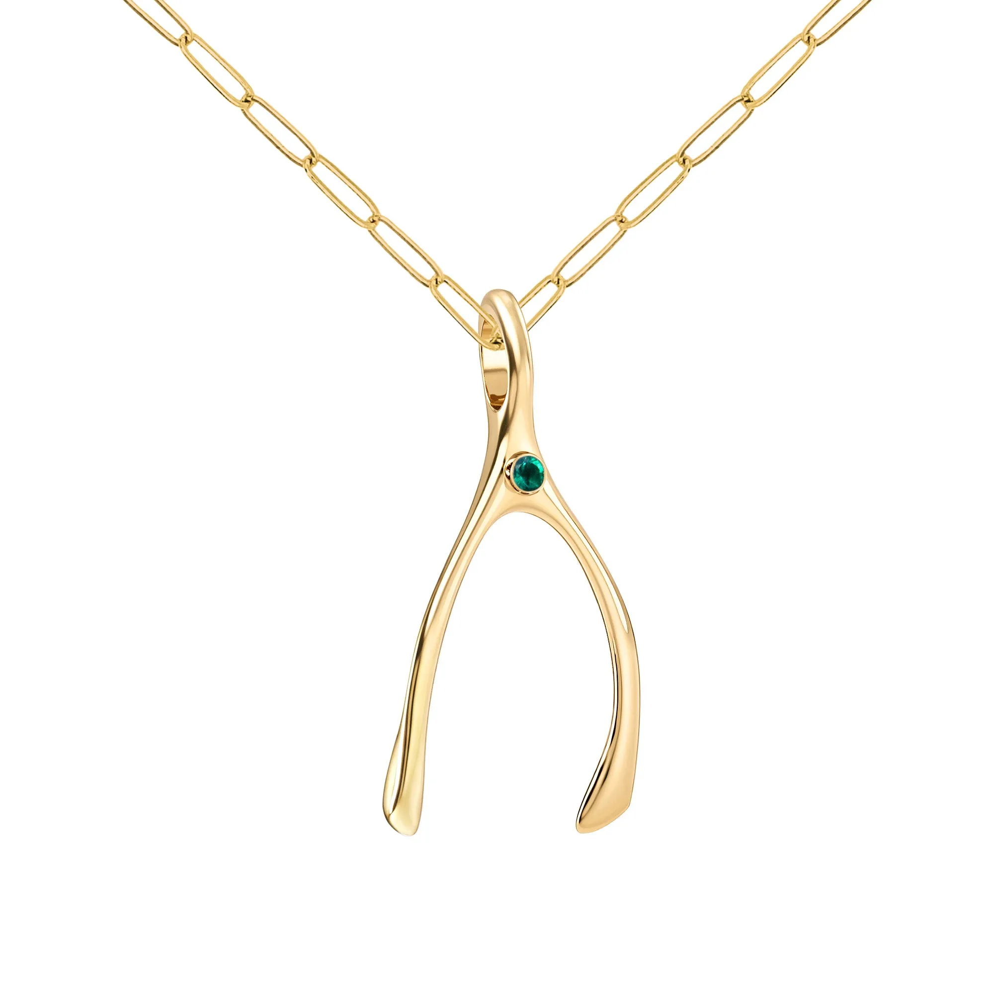 Large Emerald Wishbone Pendant in Solid 14k Gold (May) sold by Haverhill product image thumbnail 4