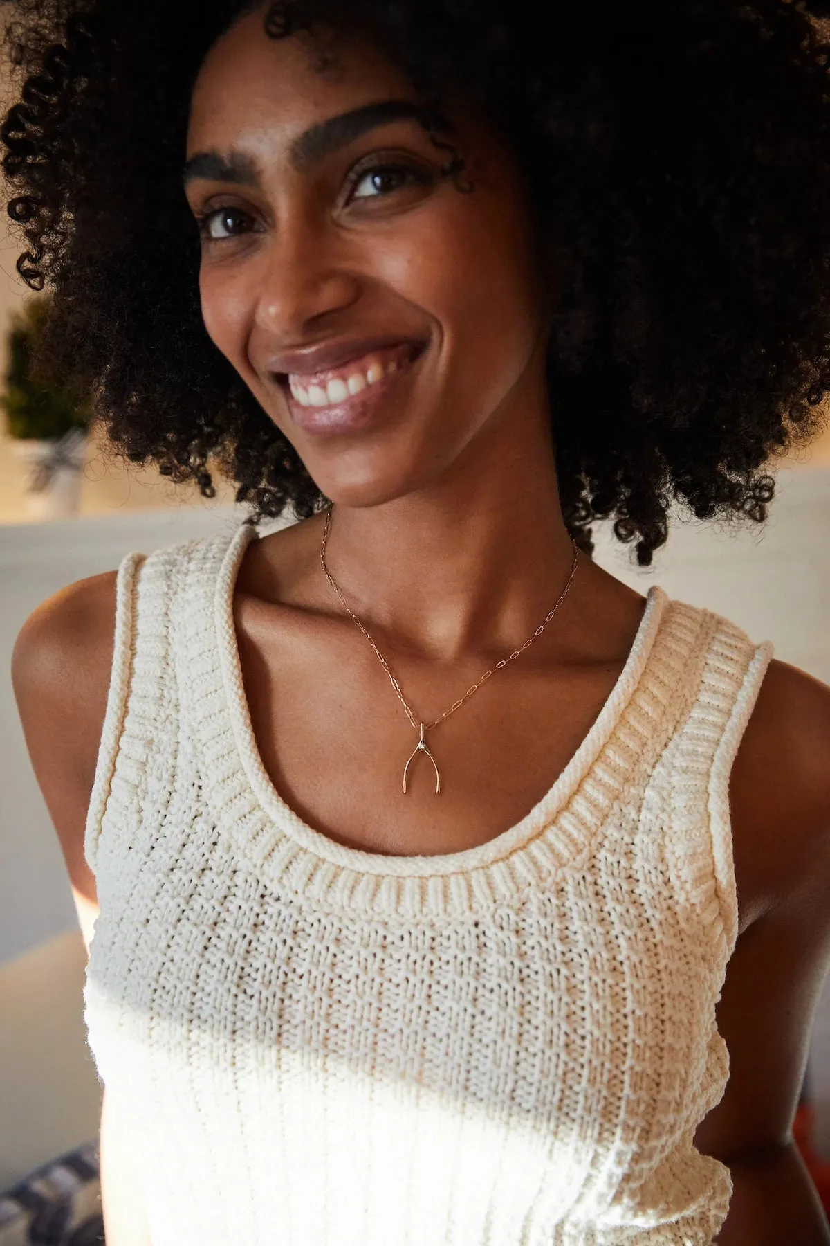 Large White Topaz Wishbone Pendant in Solid 14k Gold (April) sold by Haverhill product image thumbnail 2