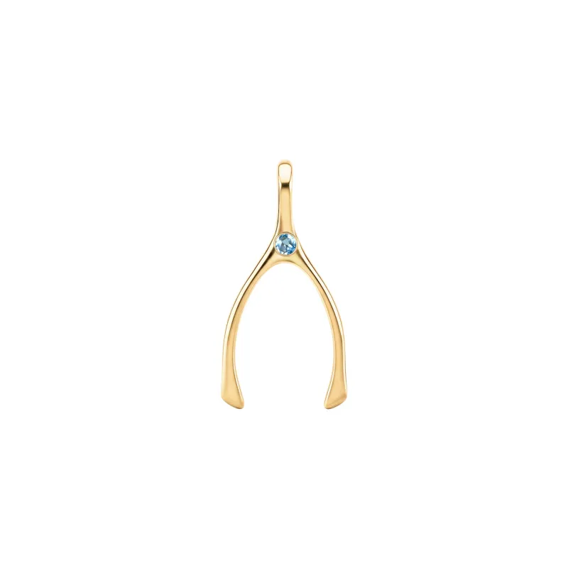 Small Nantucket Blue Topaz Wishbone Pendant in Solid 14k Gold (December) sold by Haverhill