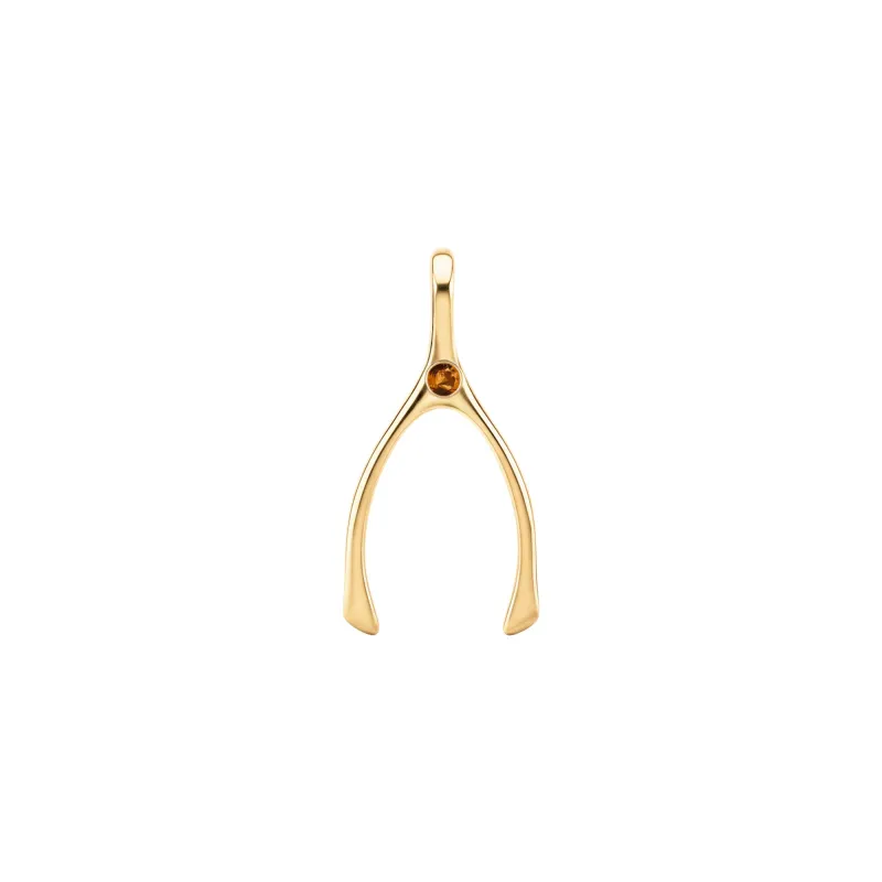 Small Citrine Wishbone Pendant in Solid 14k Gold (November) sold by Haverhill