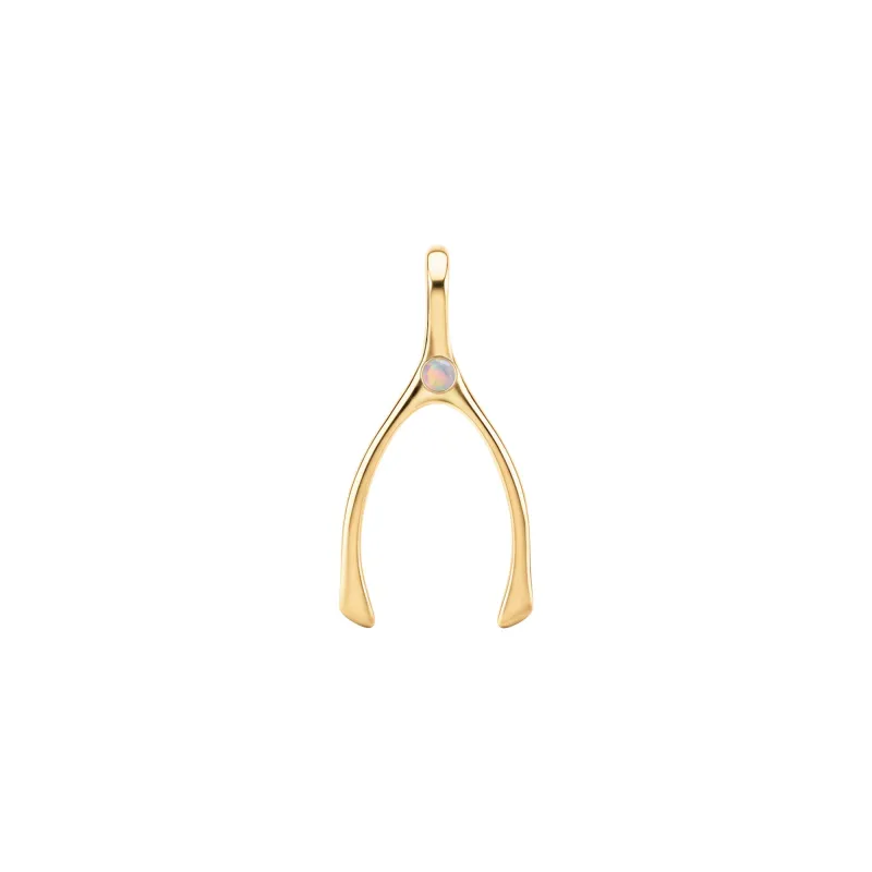 Small Opal Wishbone Pendant in Solid 14k Gold (October) sold by Haverhill
