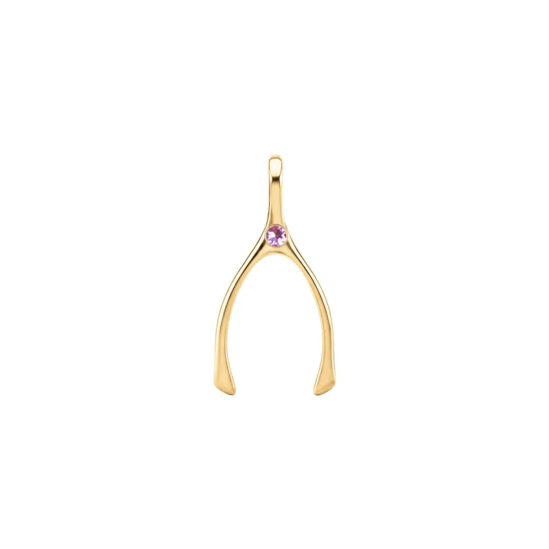 Small Pink Sapphire Wishbone Pendant in Solid 14k Gold (October) sold by Haverhill