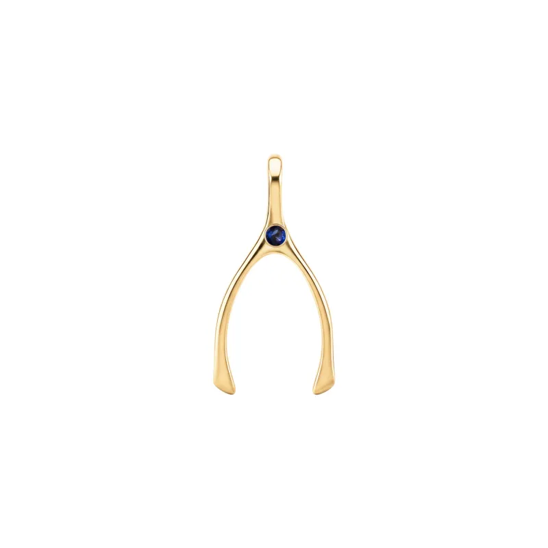 Small Sapphire Wishbone Pendant in Solid 14k Gold (September) sold by Haverhill