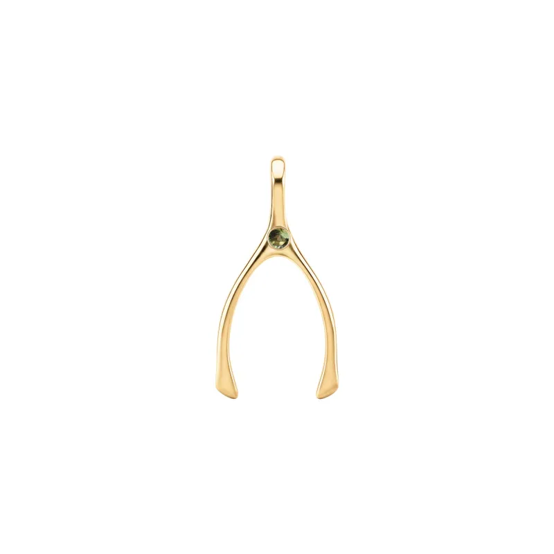 Small Peridot Wishbone Pendant in Solid 14k Gold (August) sold by Haverhill