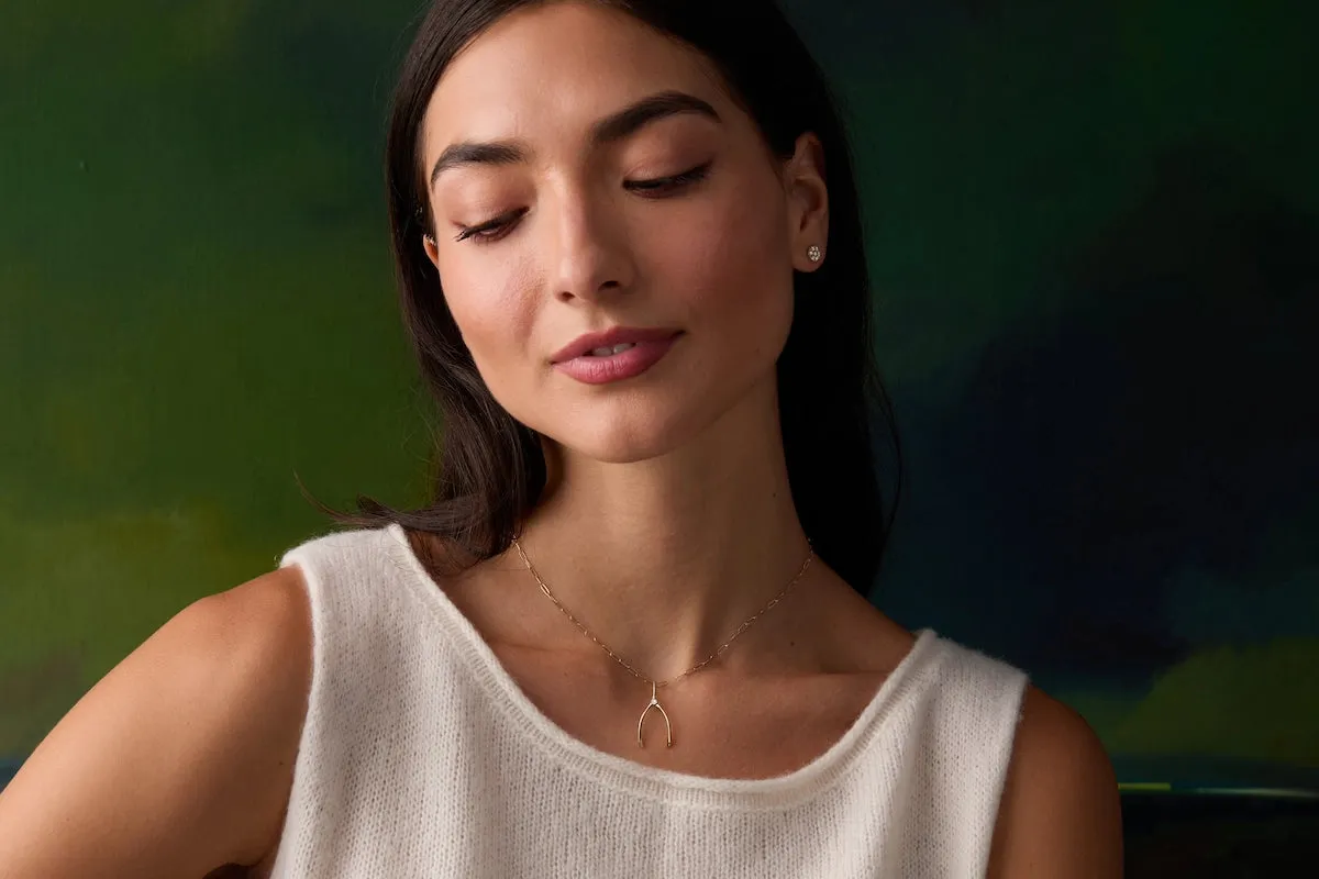 Small Diamond Wishbone Pendant in Solid 14k Gold (April) sold by Haverhill product image thumbnail 2