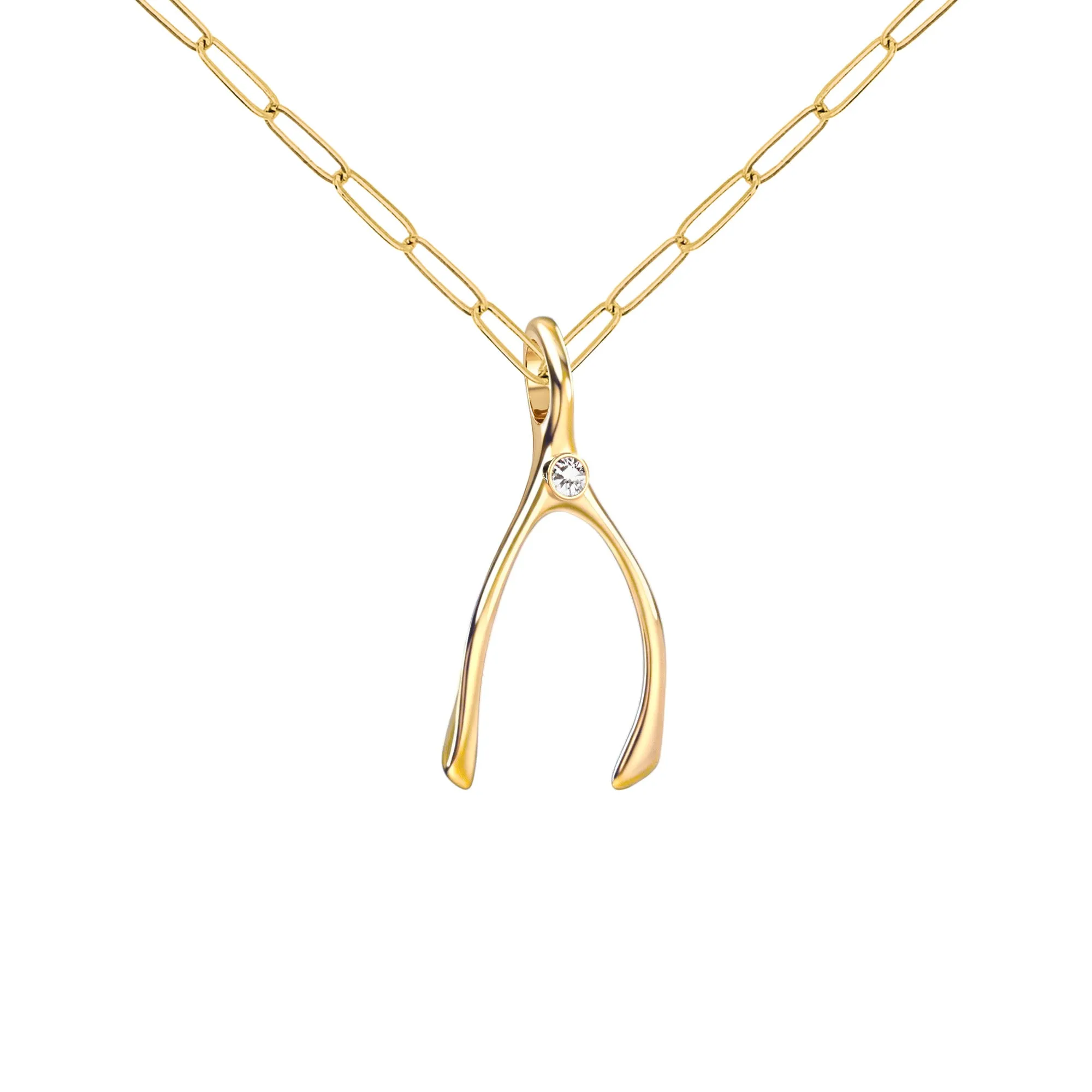 Small Diamond Wishbone Pendant in Solid 14k Gold (April) sold by Haverhill product image thumbnail 4