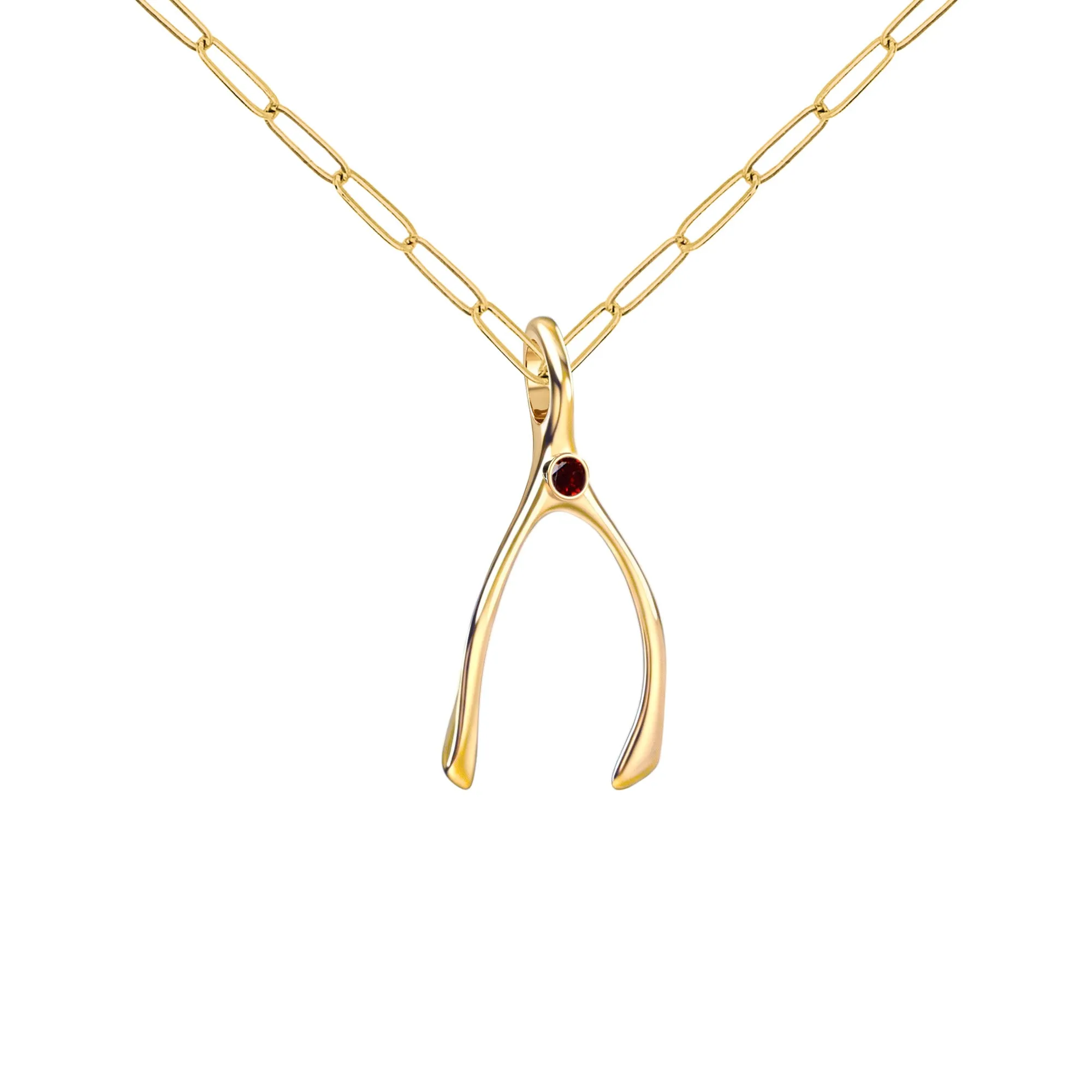 Small Garnet Wishbone Pendant in Solid 14k Gold (January) sold by Haverhill product image thumbnail 4