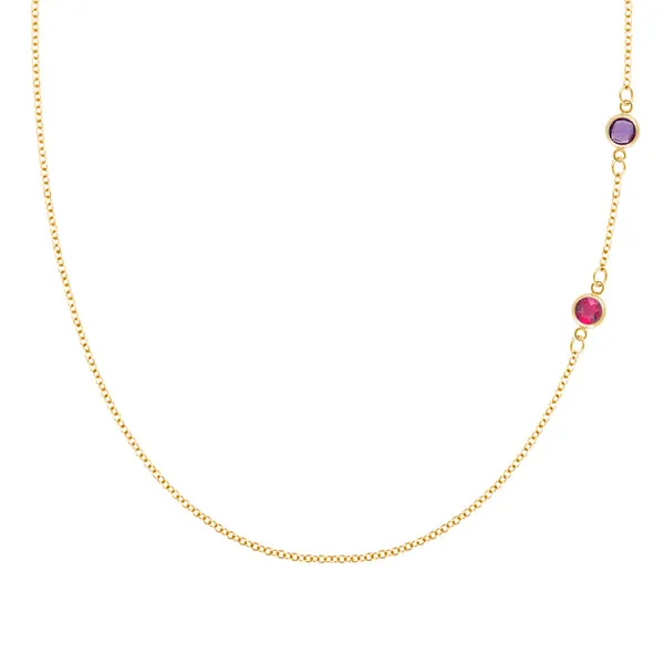 Personalized Classic 2 Birthstone Necklace in 14k Gold sold by Haverhill