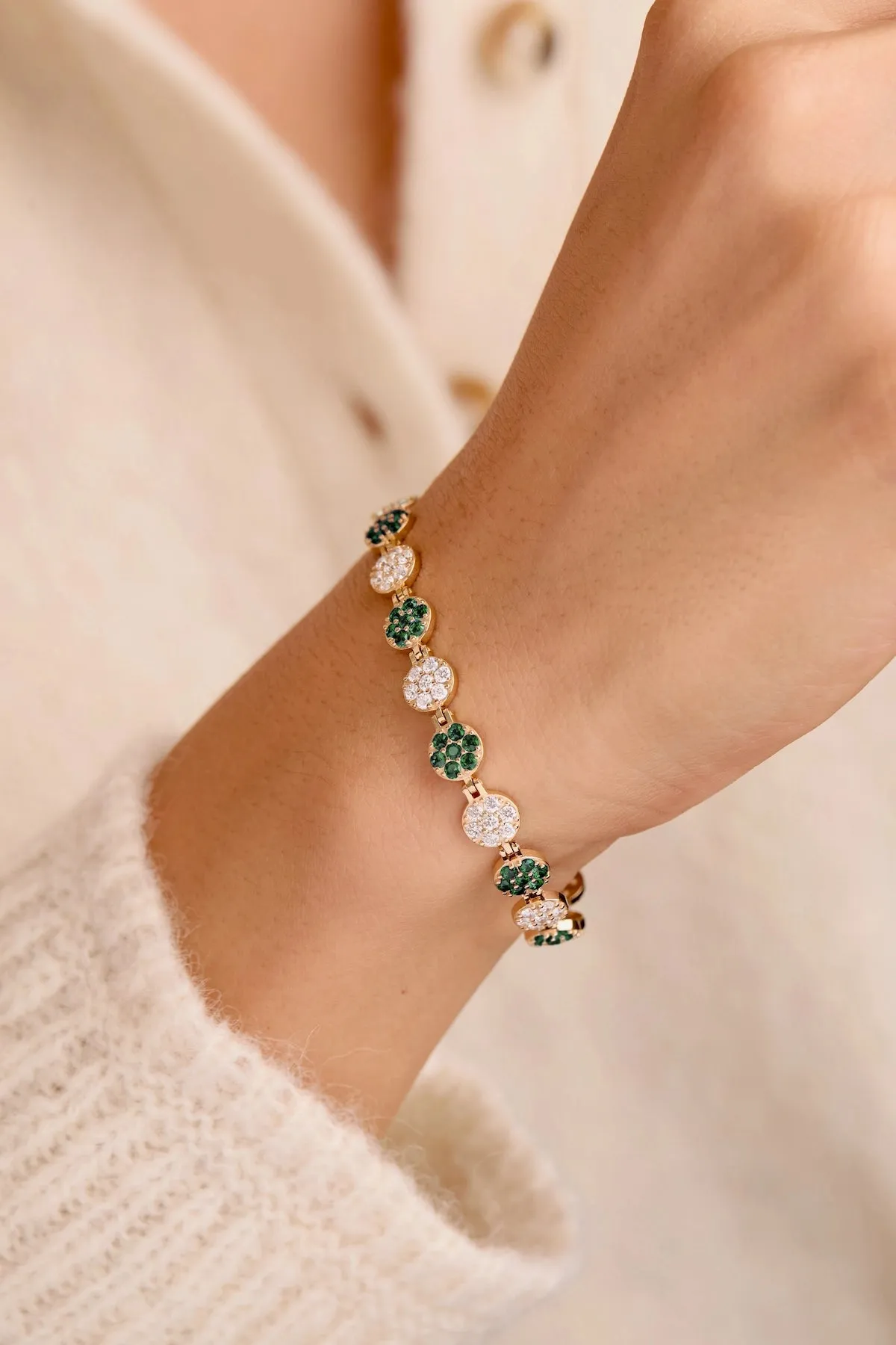 Rosecliff Tennis Diamond & Emerald Bracelet in 14k Gold (May) sold by Haverhill product image thumbnail 3