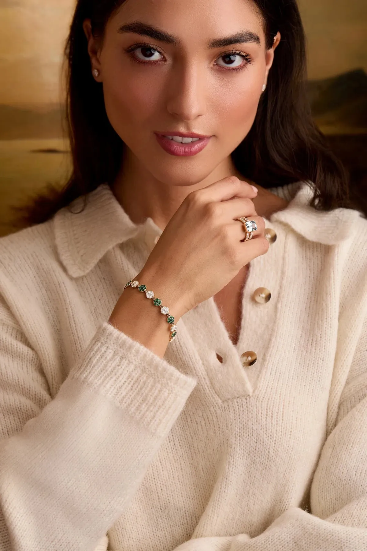 Rosecliff Tennis Diamond & Emerald Bracelet in 14k Gold (May) sold by Haverhill product image thumbnail 2