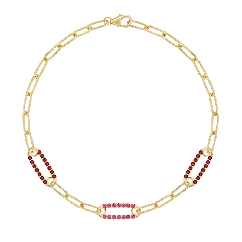 Personalized Adelaide 3 Pavé Birthstone Link Bracelet in 14k Gold sold by Haverhill