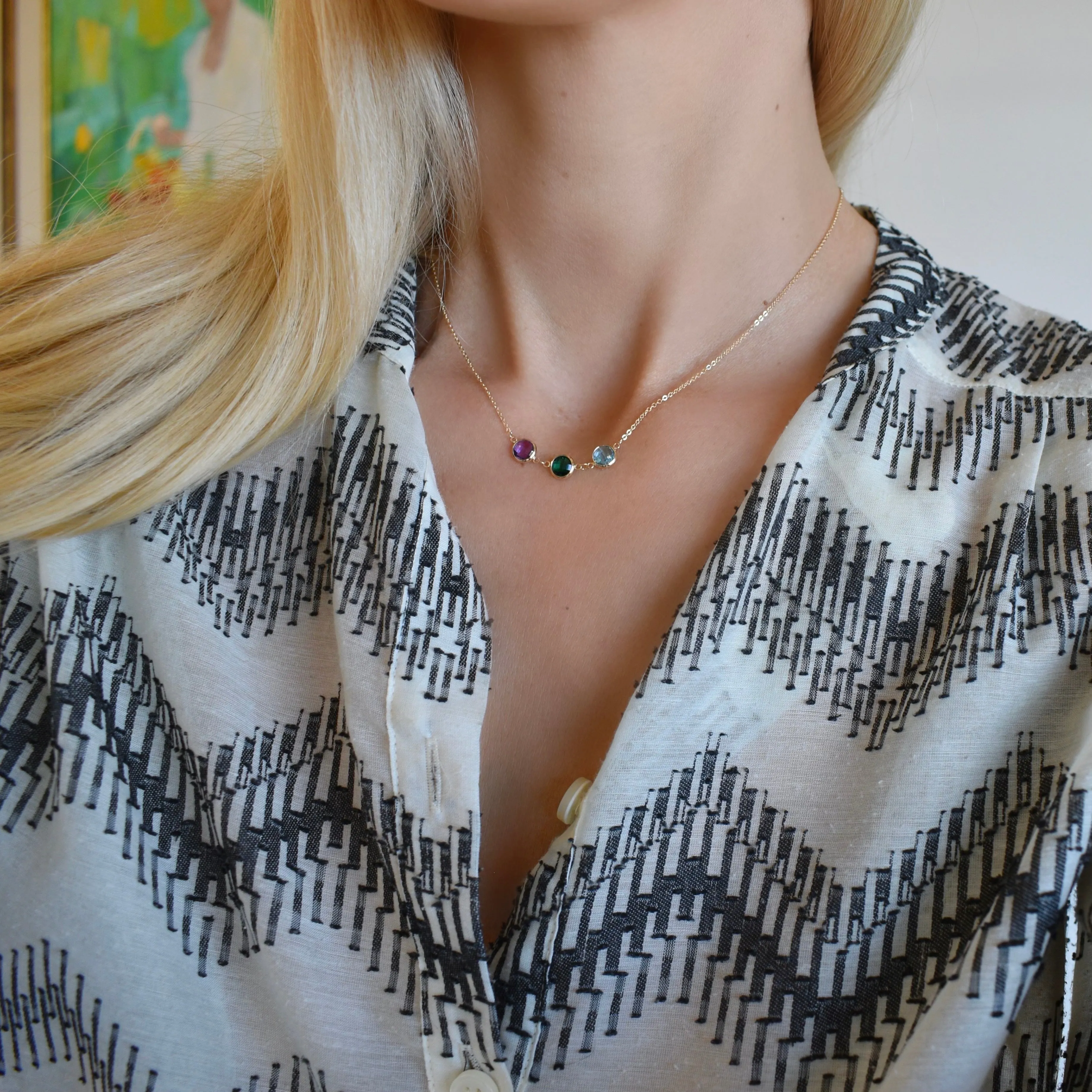 Personalized Grand 3 Connected Birthstone Necklace in 14k Gold sold by Haverhill product image thumbnail 2