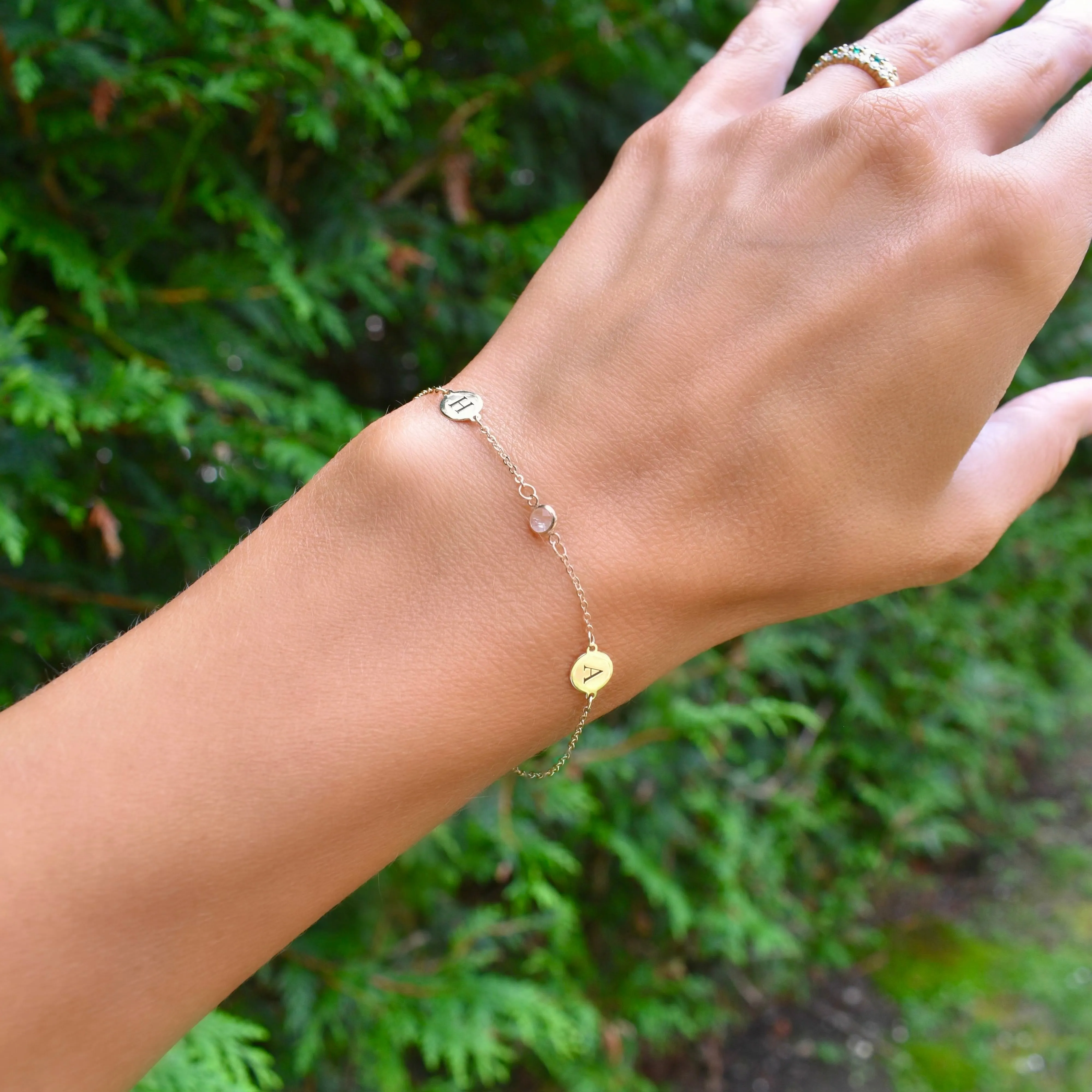 Personalized 2 Letter & 1 Classic Birthstone Bracelet in 14k Gold sold by Haverhill product image thumbnail 2