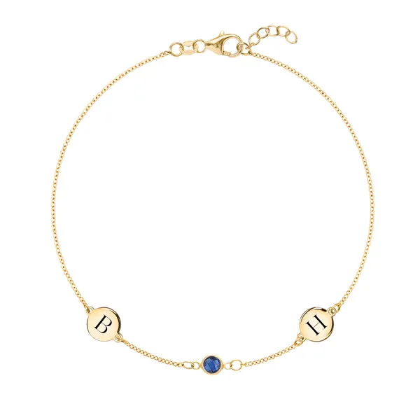 Personalized 2 Letter & 1 Classic Birthstone Bracelet in 14k Gold sold by Haverhill