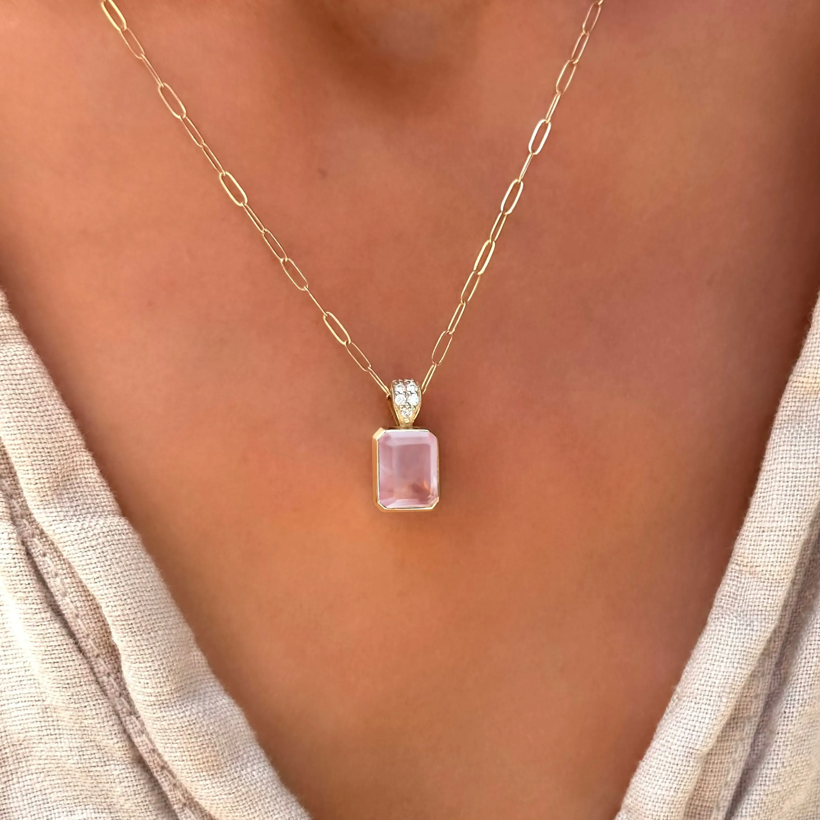 Warren Rose Quartz Pendant with Diamond Bail in 14k Gold (October) sold by Haverhill product image thumbnail 3