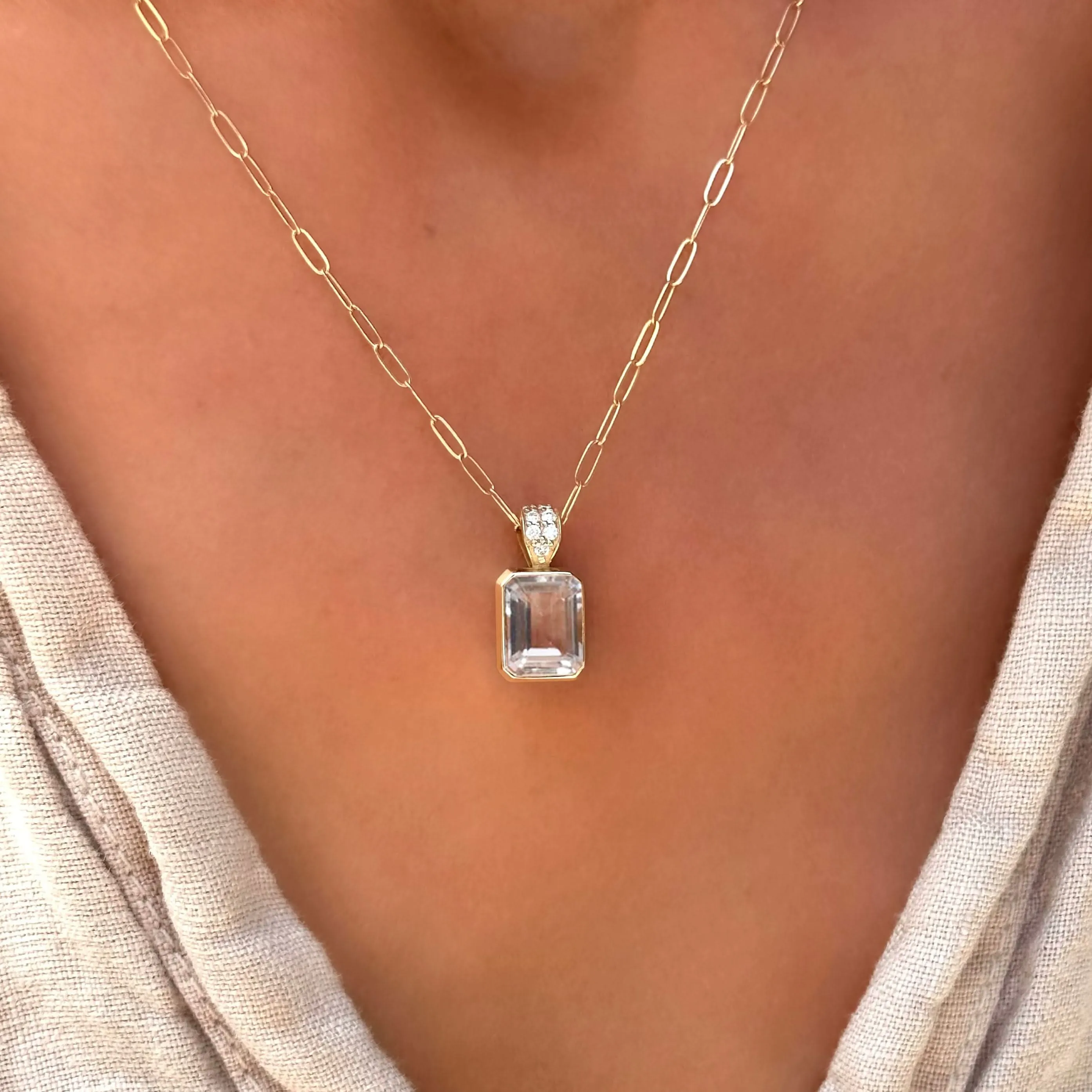Warren White Topaz Pendant with Diamond Bail in 14k Gold (April) sold by Haverhill product image thumbnail 3