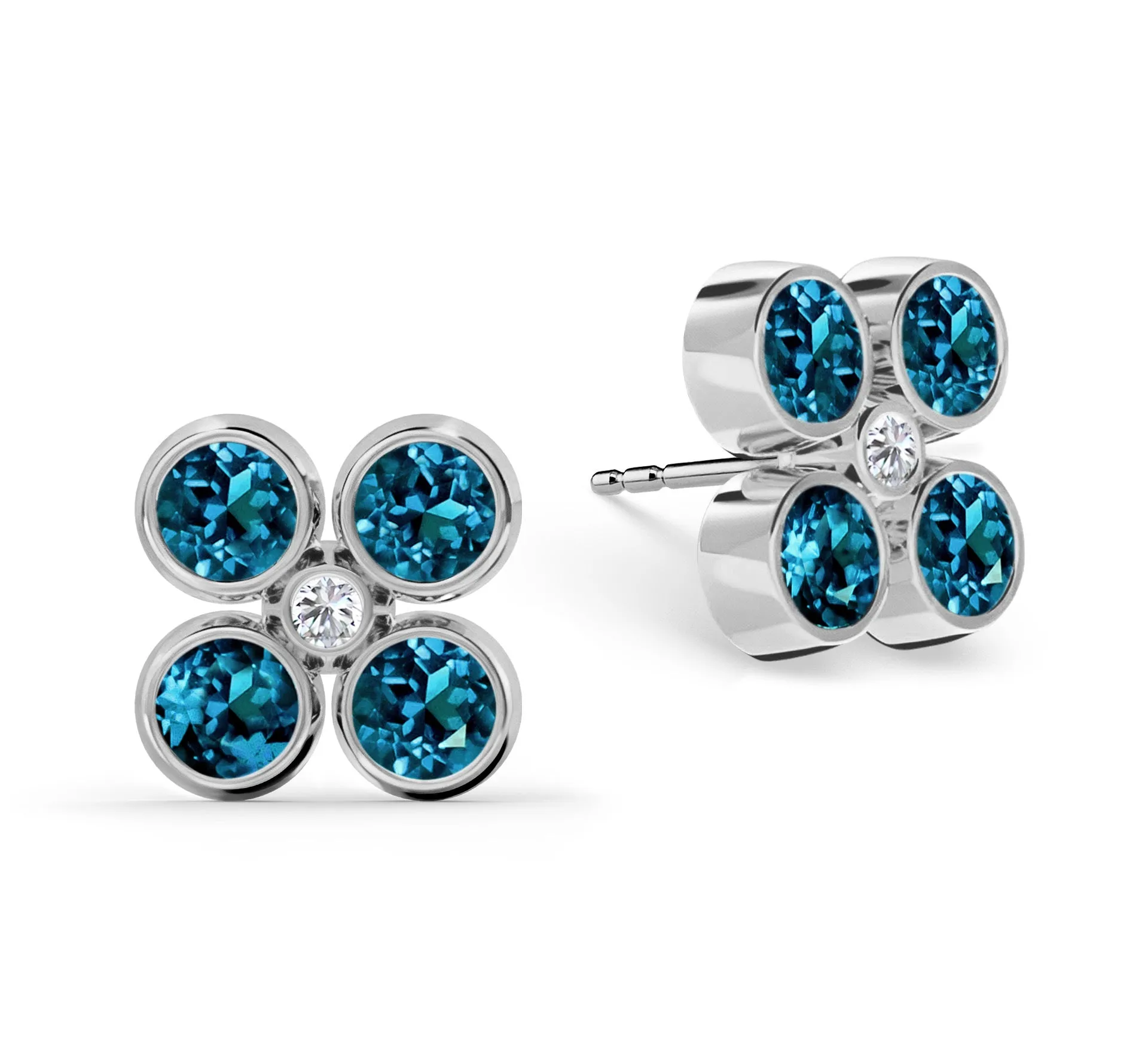 Barrington Quatrefoil Atlantic Blue Topaz & Diamond Earrings in 14k Gold (December) sold by Haverhill product image thumbnail 4