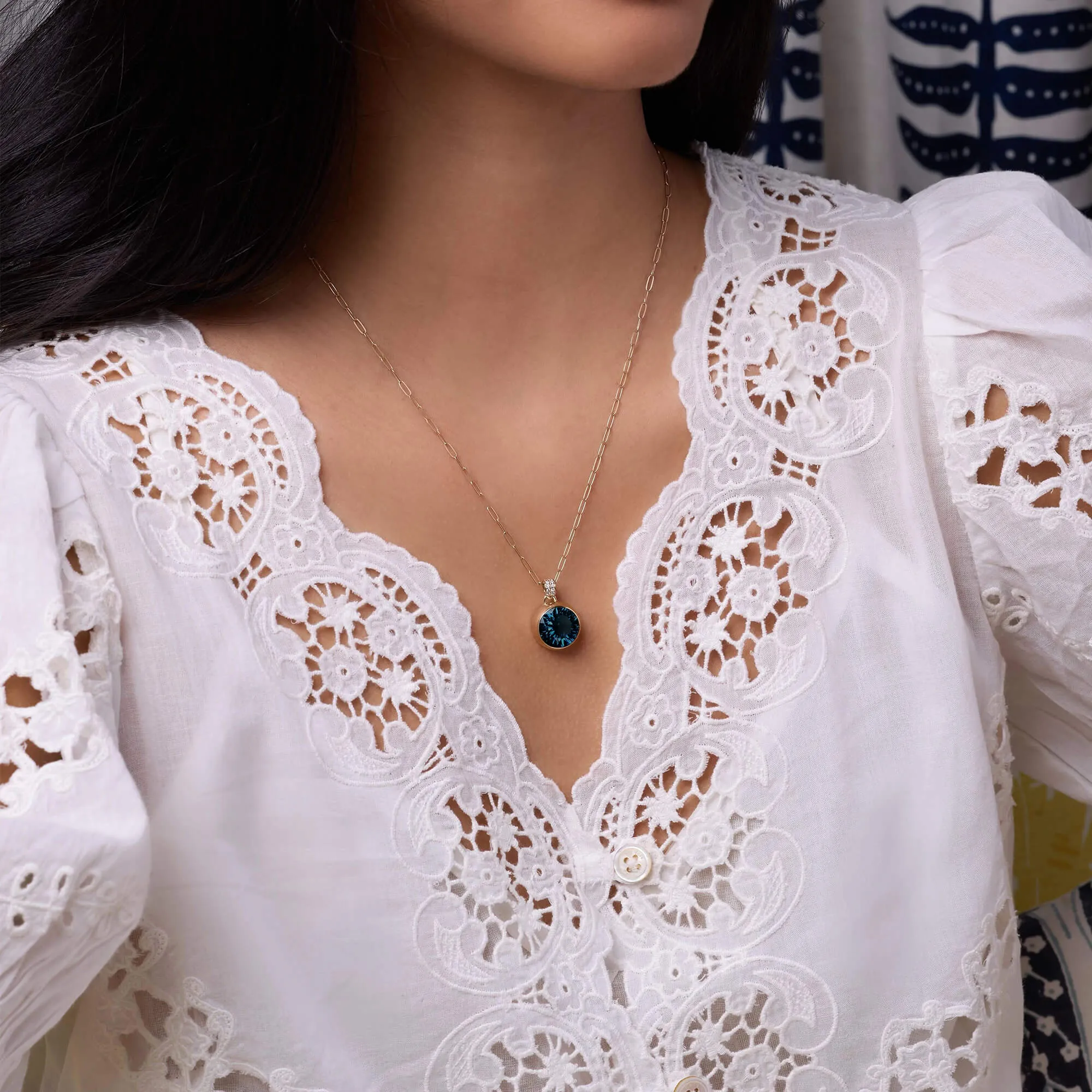 Jamestown Atlantic Blue Topaz Pendant with Diamond Bail in 14k Gold (December) sold by Haverhill product image thumbnail 2