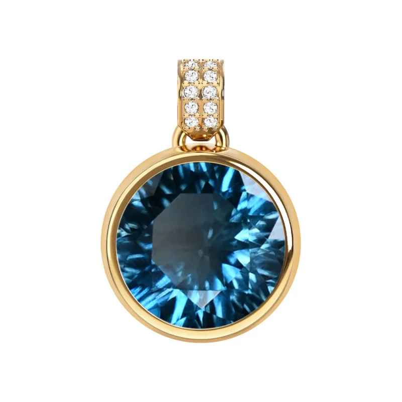 Jamestown Atlantic Blue Topaz Pendant with Diamond Bail in 14k Gold (December) made by Haverhill