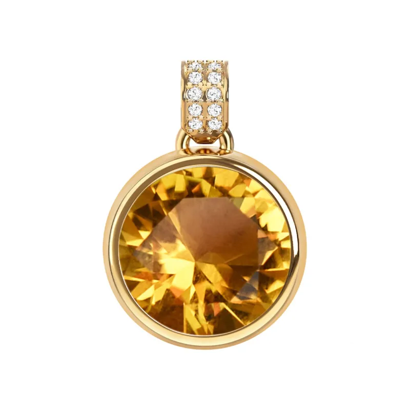 Jamestown Citrine Pendant with Diamond Bail in 14k Gold (November) made by Haverhill