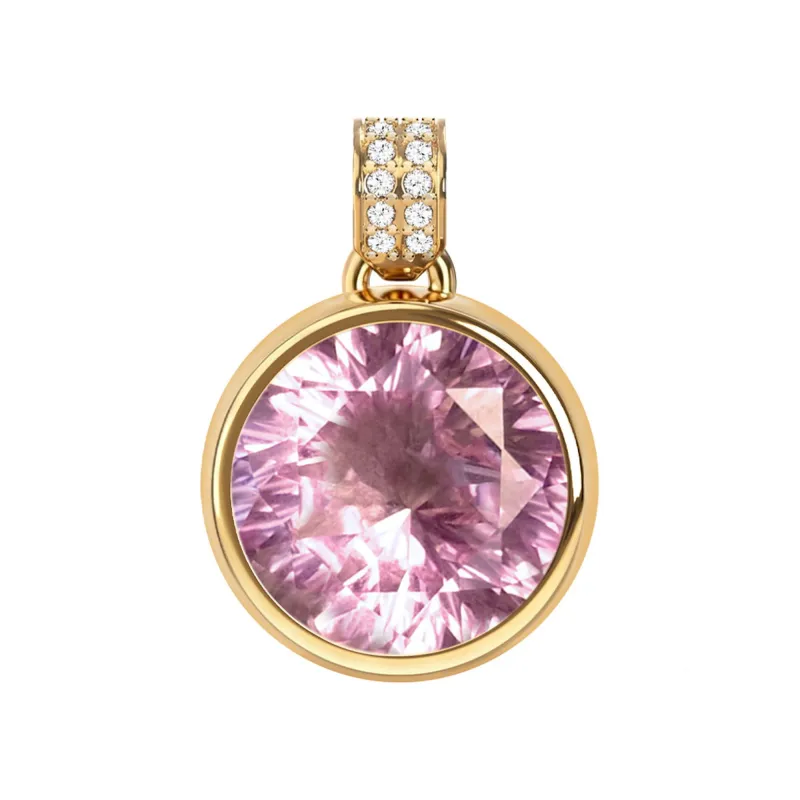Jamestown Pink Sapphire Pendant with Diamond Bail in 14k Gold (October) made by Haverhill