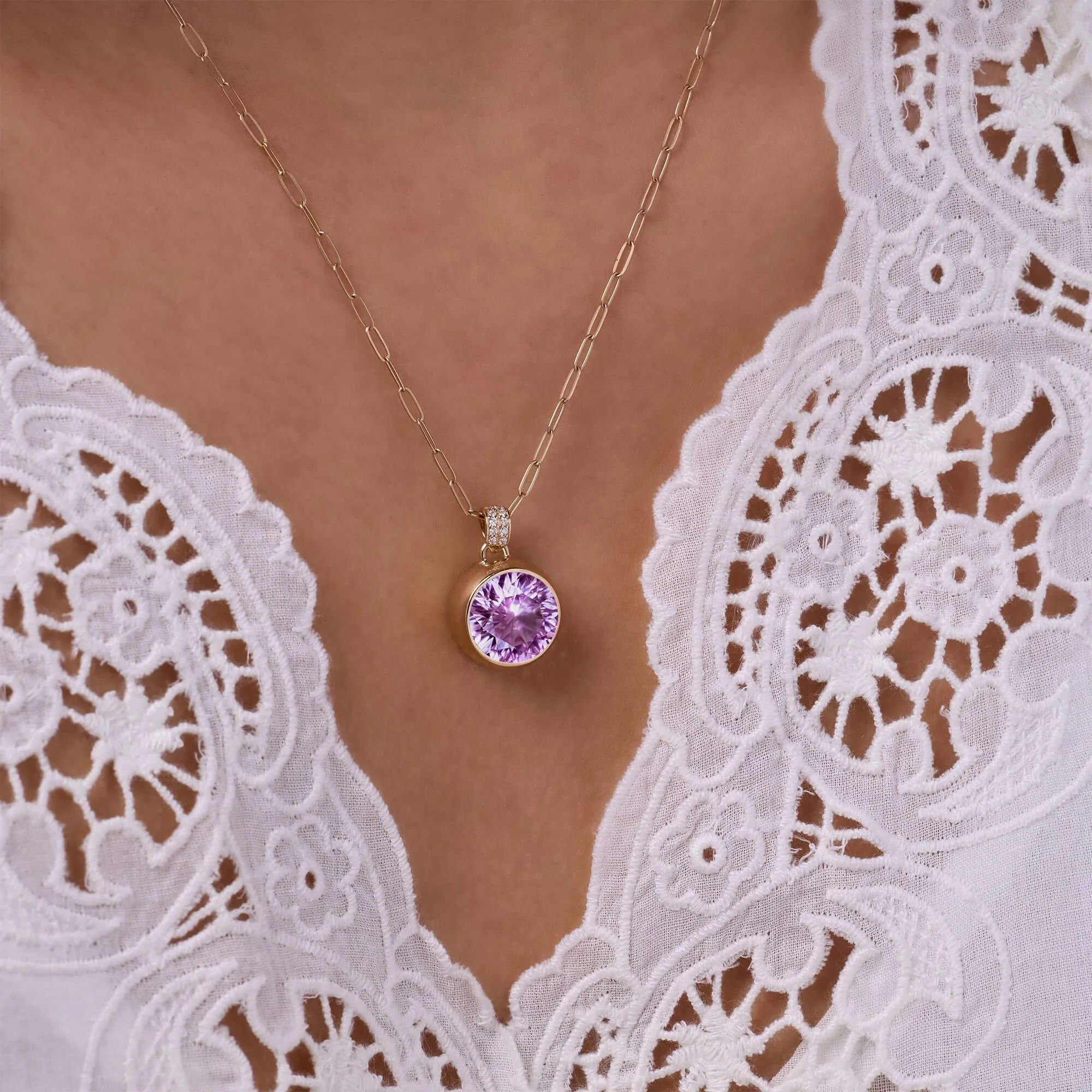 Jamestown Pink Sapphire Pendant with Diamond Bail in 14k Gold (October) sold by Haverhill product image thumbnail 3