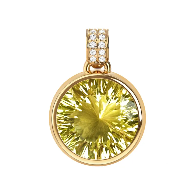 Jamestown Lemon Verbena Quartz Pendant with Diamond Bail in 14k Gold (August) made by Haverhill