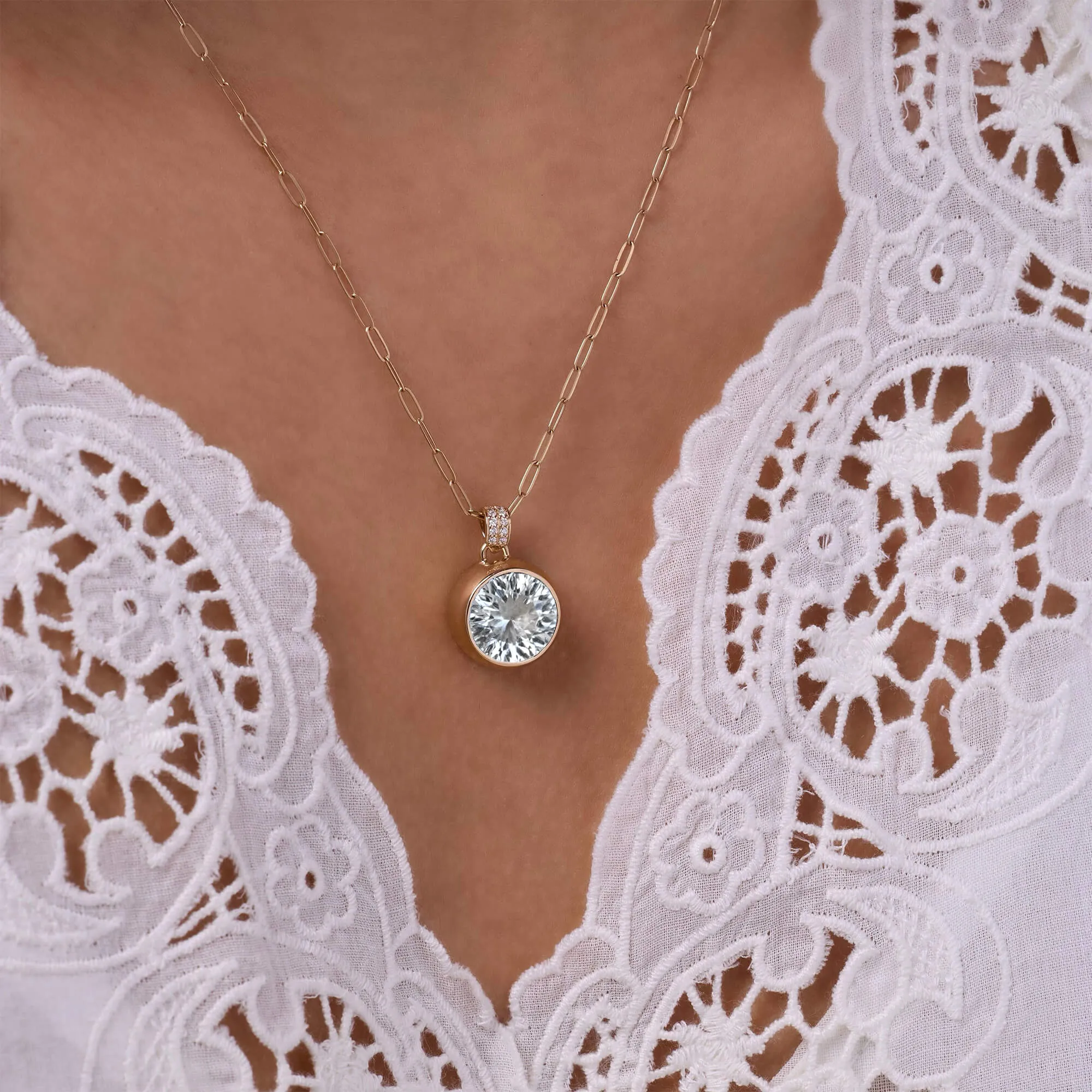 Jamestown White Topaz Pendant with Diamond Bail in 14k Gold (April) sold by Haverhill product image thumbnail 3